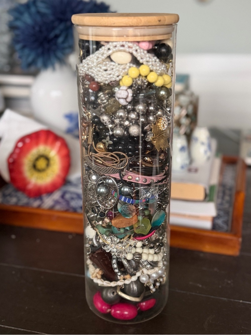 Extra large jewelry jar 70+ items vintage costume  all wearable